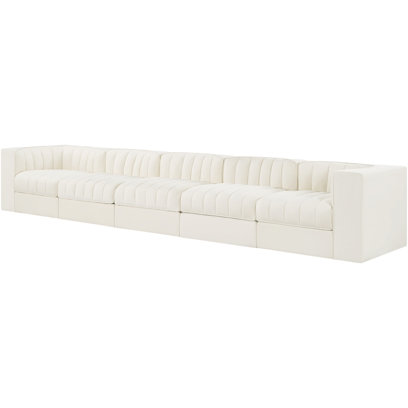Meridian Furniture Rummi Cream Velvet Performance Fabric 5pc. Modular Sofa