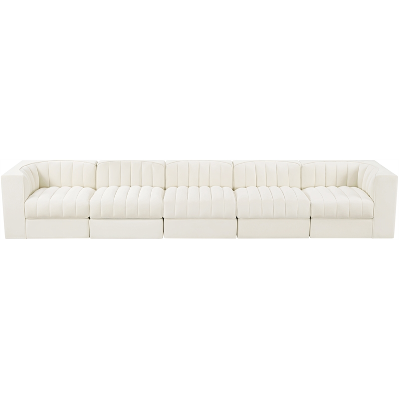 Meridian Furniture Rummi Cream Velvet Performance Fabric 5pc. Modular Sofa