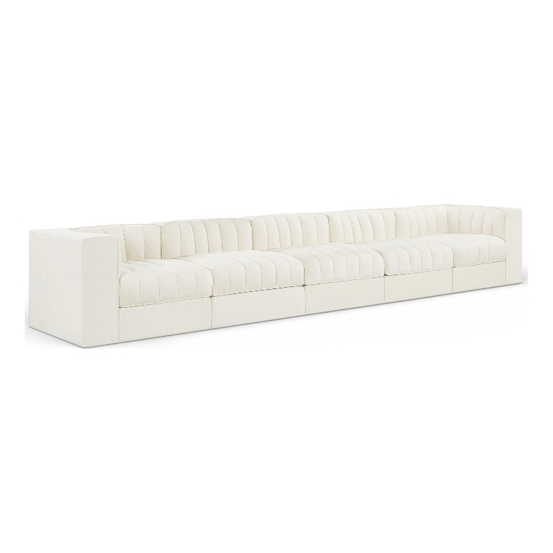 Meridian Furniture Rummi Cream Velvet Performance Fabric 5pc. Modular Sofa