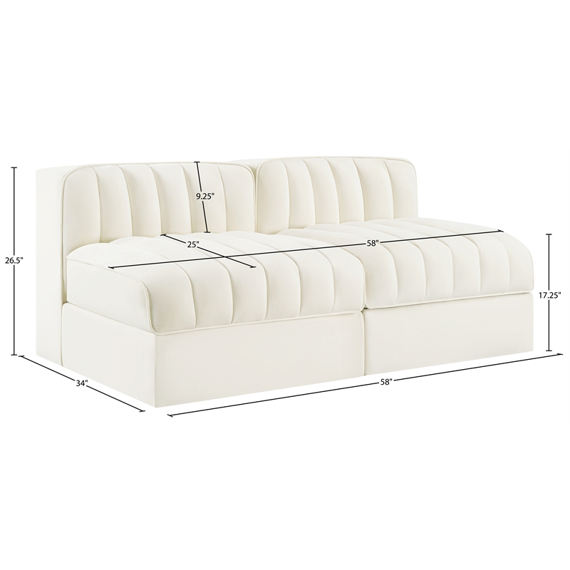 Meridian Furniture Rummi Cream Velvet Performance Fabric 2pc. Modular Sofa