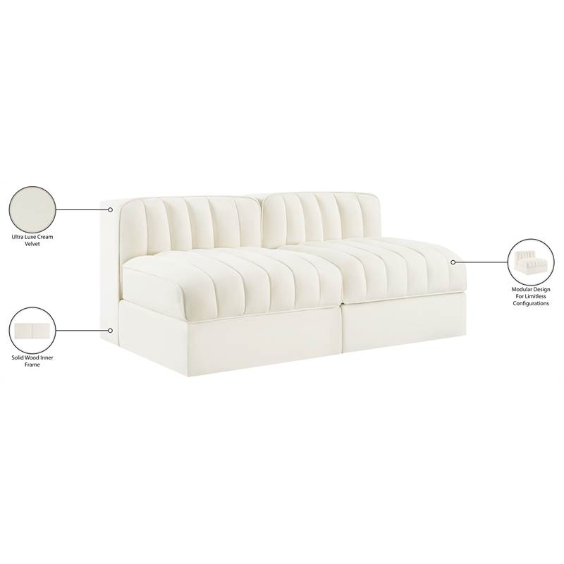 Meridian Furniture Rummi Cream Velvet Performance Fabric 2pc. Modular Sofa