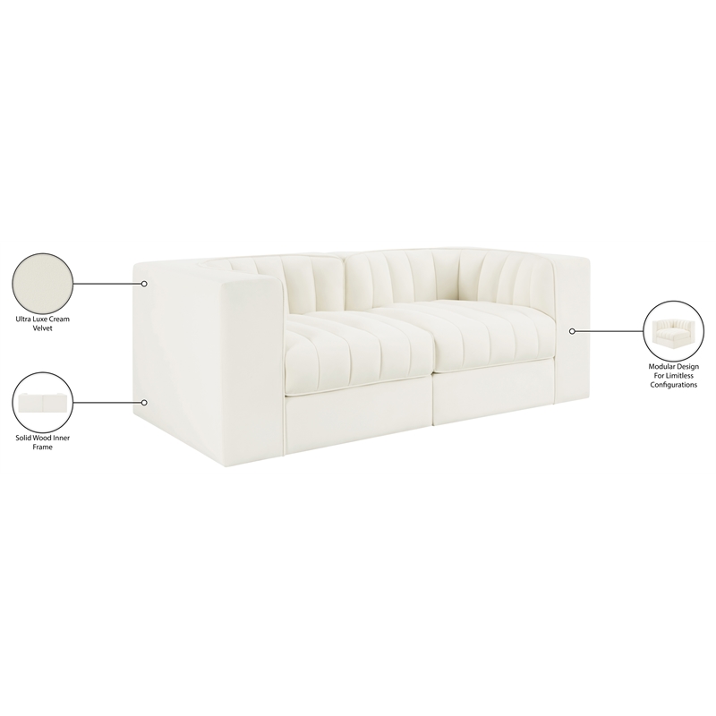 Meridian Furniture Rummi Cream Velvet Performance Fabric 2pc. Modular Sofa