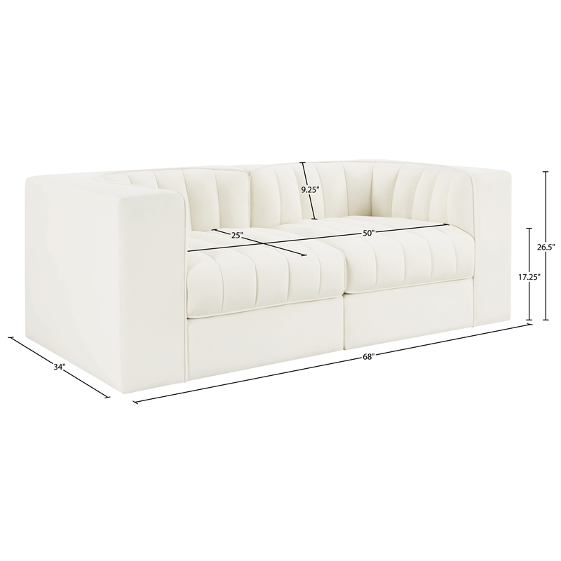 Meridian Furniture Rummi Cream Velvet Performance Fabric 2pc. Modular Sofa