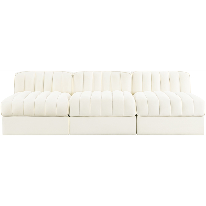 Meridian Furniture Rummi Cream Velvet Performance Fabric 3pc. Modular Sofa