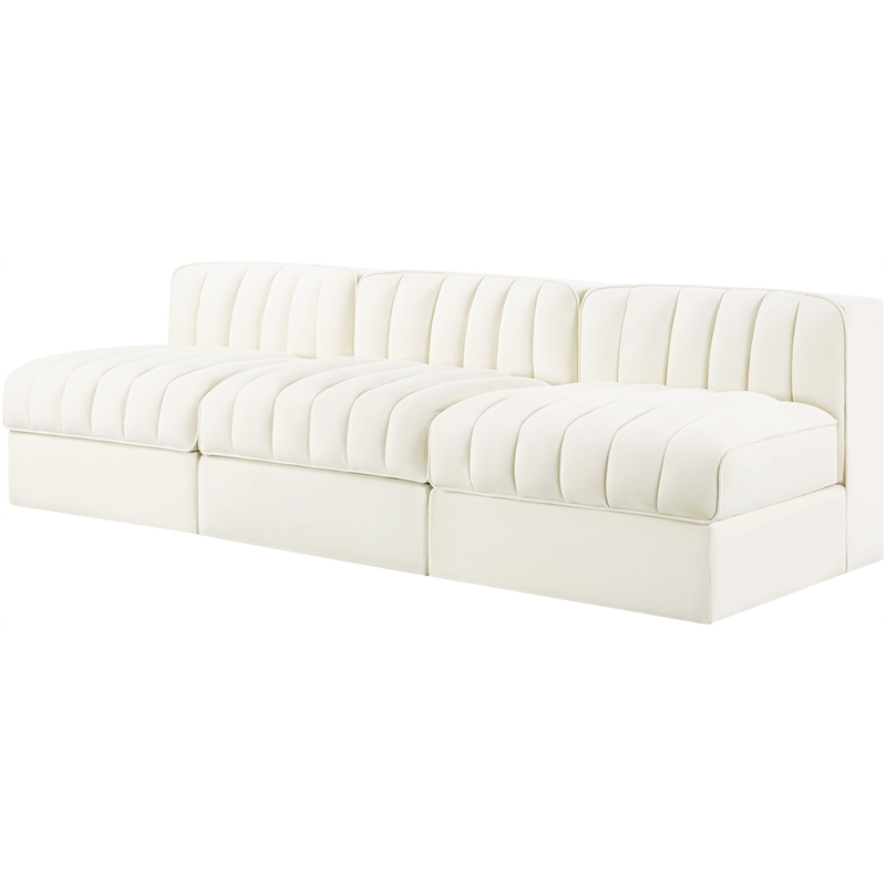 Meridian Furniture Rummi Cream Velvet Performance Fabric 3pc. Modular Sofa