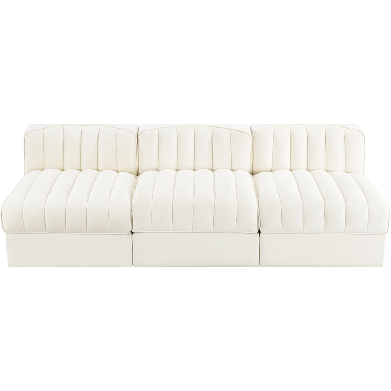 Meridian Furniture Rummi Cream Velvet Performance Fabric 3pc. Modular Sofa