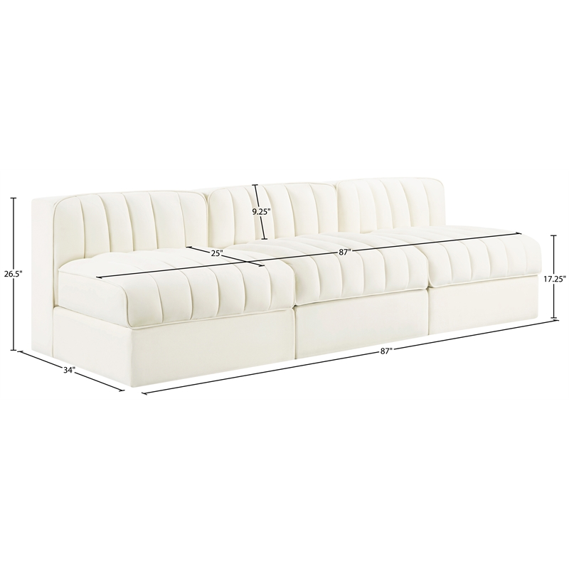 Meridian Furniture Rummi Cream Velvet Performance Fabric 3pc. Modular Sofa
