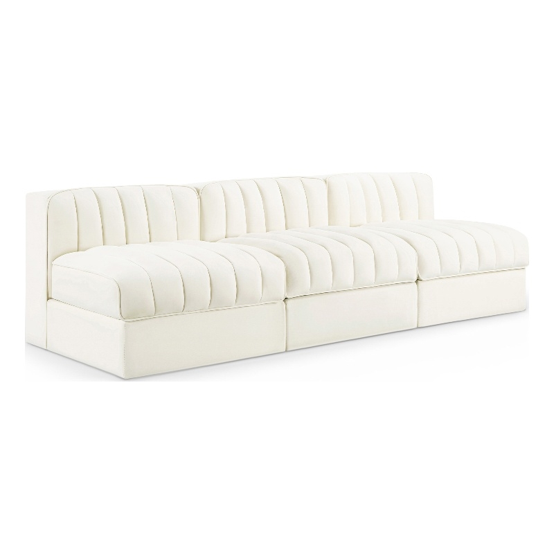 Meridian Furniture Rummi Cream Velvet Performance Fabric 3pc. Modular Sofa