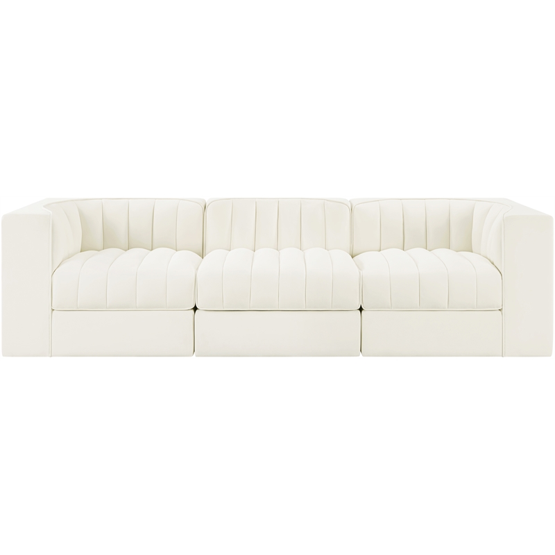 Meridian Furniture Rummi Cream Velvet Performance Fabric 3pc. Modular Sofa