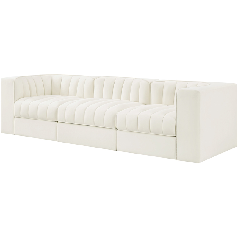 Meridian Furniture Rummi Cream Velvet Performance Fabric 3pc. Modular Sofa