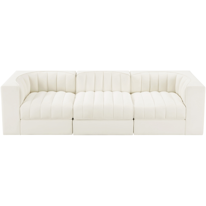 Meridian Furniture Rummi Cream Velvet Performance Fabric 3pc. Modular Sofa