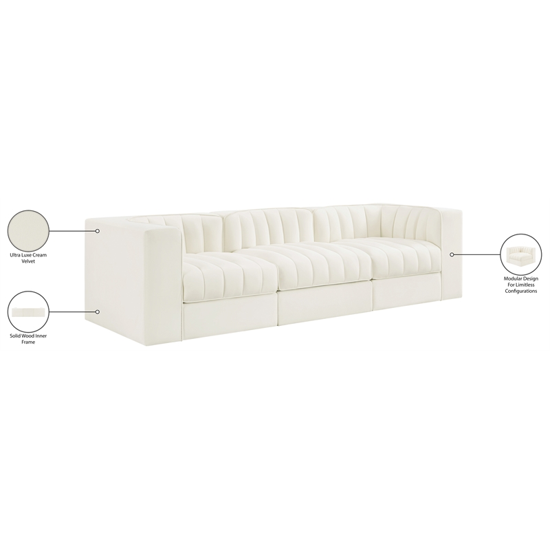 Meridian Furniture Rummi Cream Velvet Performance Fabric 3pc. Modular Sofa
