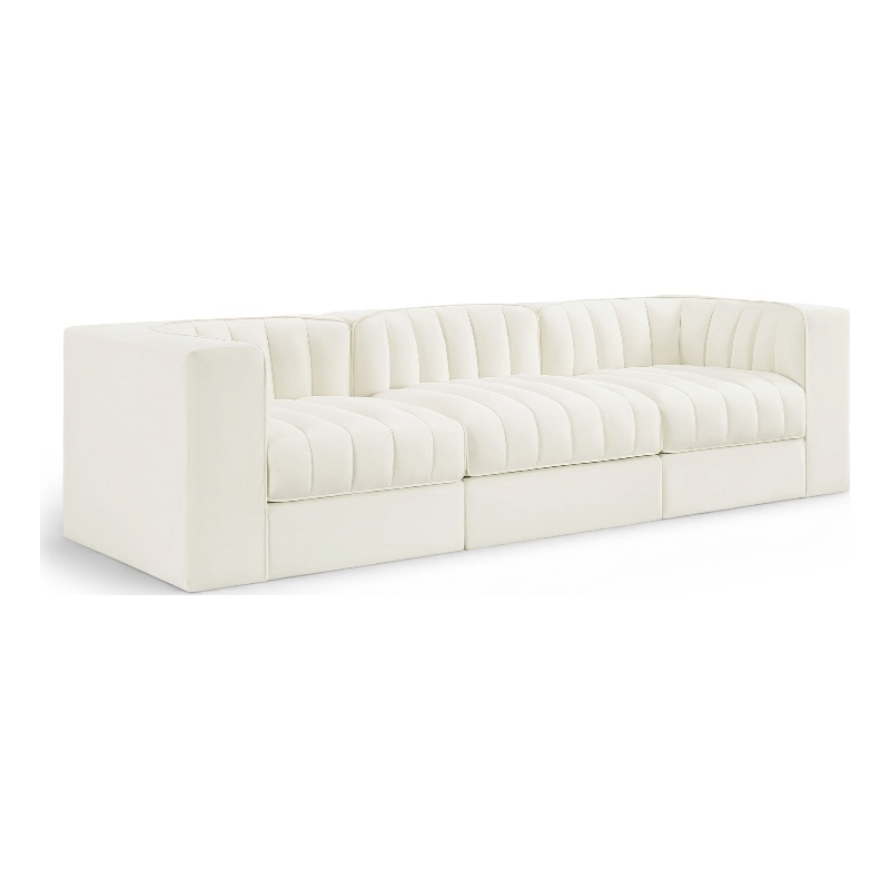 Meridian Furniture Rummi Cream Velvet Performance Fabric 3pc. Modular Sofa