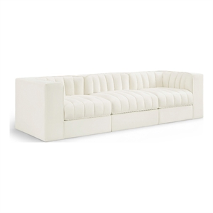 Meridian Furniture Rummi Cream Velvet Performance Fabric 3pc. Modular Sofa