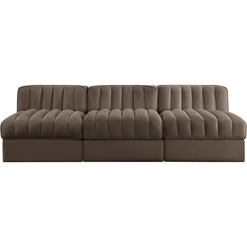 Meridian Furniture Rummi Brown Velvet Performance Fabric 3pc. Modular Sofa