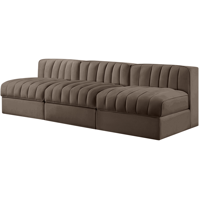 Meridian Furniture Rummi Brown Velvet Performance Fabric 3pc. Modular Sofa