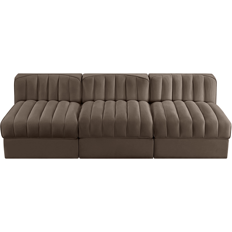 Meridian Furniture Rummi Brown Velvet Performance Fabric 3pc. Modular Sofa