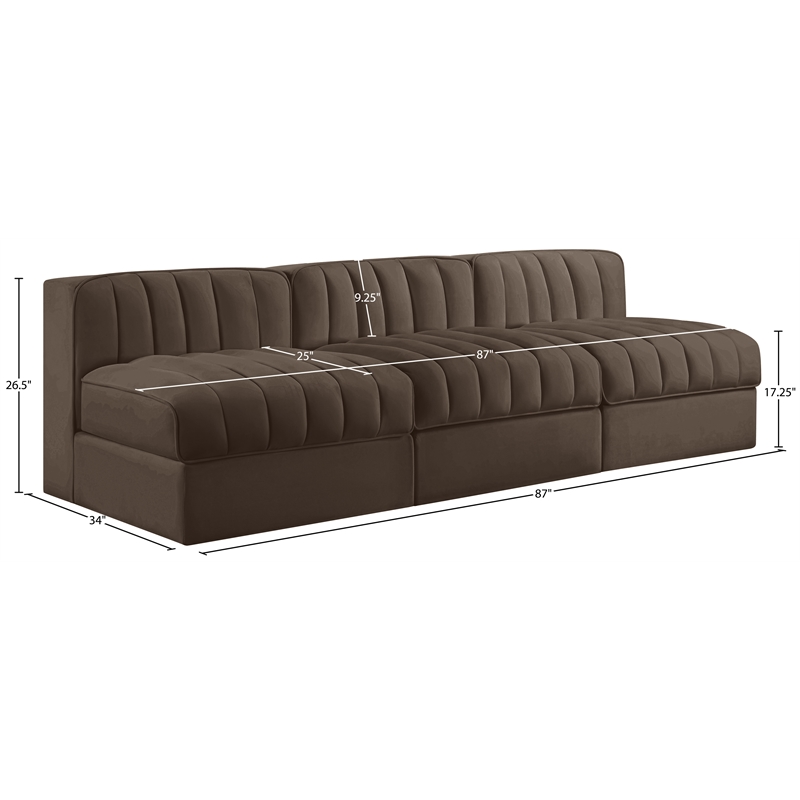 Meridian Furniture Rummi Brown Velvet Performance Fabric 3pc. Modular Sofa