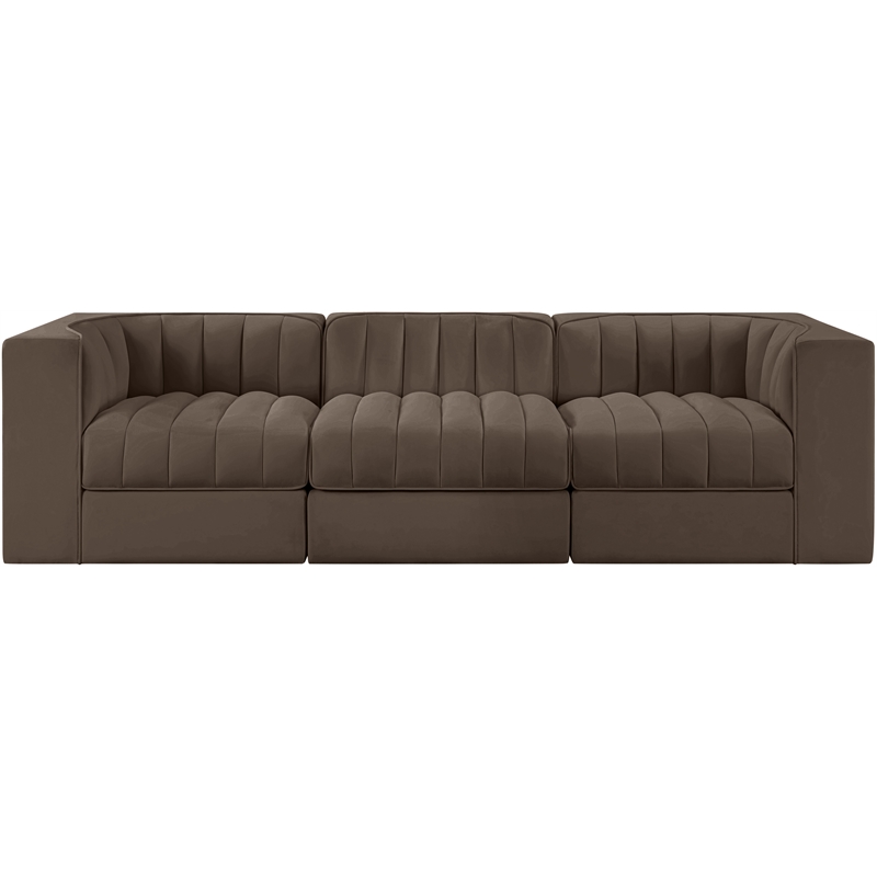 Meridian Furniture Rummi Brown Velvet Performance Fabric 3pc. Modular Sofa