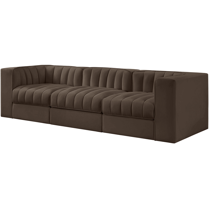 Meridian Furniture Rummi Brown Velvet Performance Fabric 3pc. Modular Sofa