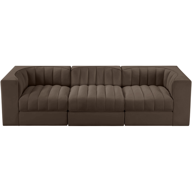 Meridian Furniture Rummi Brown Velvet Performance Fabric 3pc. Modular Sofa