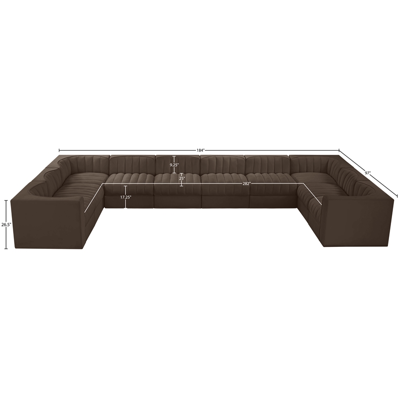 Meridian Furniture Rummi Brown Velvet Performance Fabric 10pc. Modular Sectional