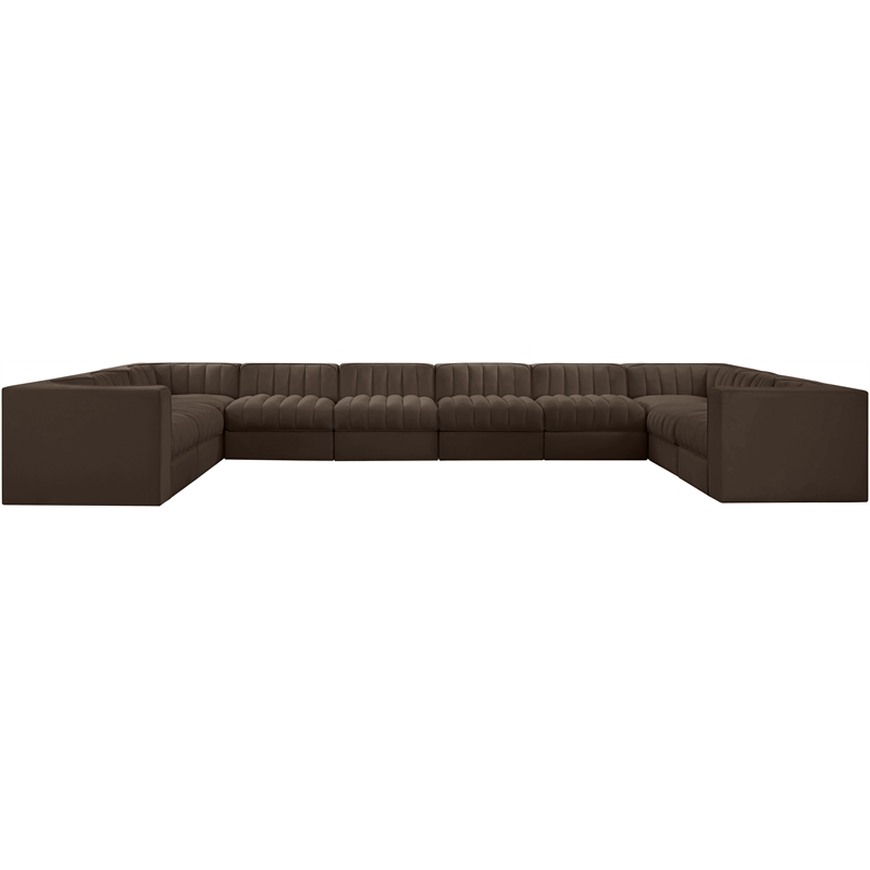 Meridian Furniture Rummi Brown Velvet Performance Fabric 10pc. Modular Sectional