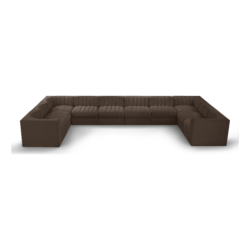 Meridian Furniture Rummi Brown Velvet Performance Fabric 10pc. Modular Sectional