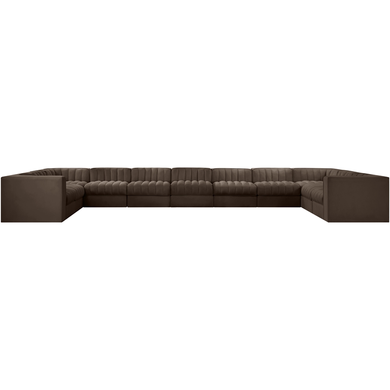 Meridian Furniture Rummi Brown Velvet Performance Fabric 11pc. Modular Sectional