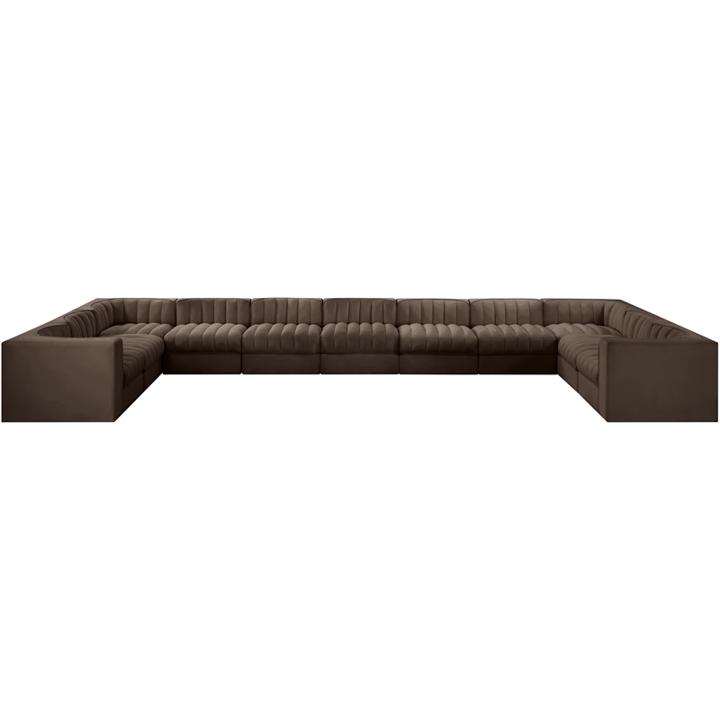 Meridian Furniture Rummi Brown Velvet Performance Fabric 11pc. Modular Sectional