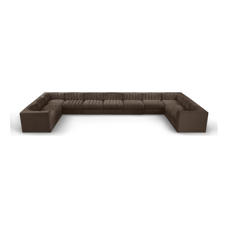 Meridian Furniture Rummi Brown Velvet Performance Fabric 11pc. Modular Sectional