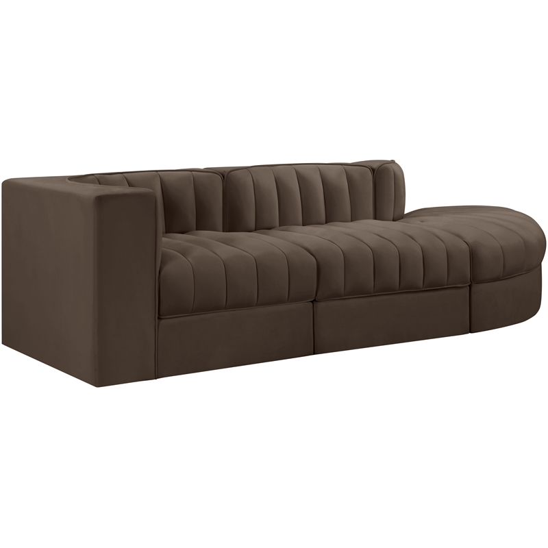 Meridian Furniture Rummi Brown Velvet Performance Fabric 3pc. Modular Sectional