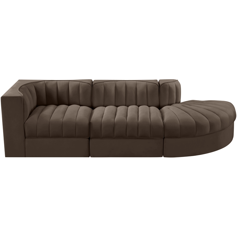Meridian Furniture Rummi Brown Velvet Performance Fabric 3pc. Modular Sectional