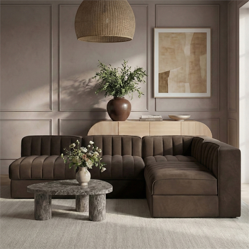 Meridian Furniture Rummi Brown Velvet Performance Fabric 4pc. Modular Sectional