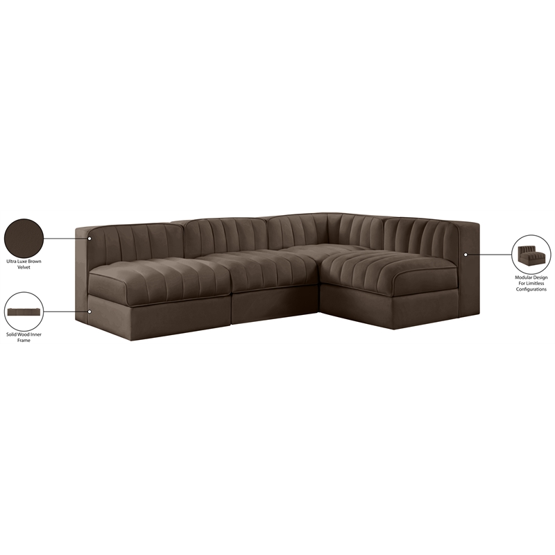 Meridian Furniture Rummi Brown Velvet Performance Fabric 4pc. Modular Sectional