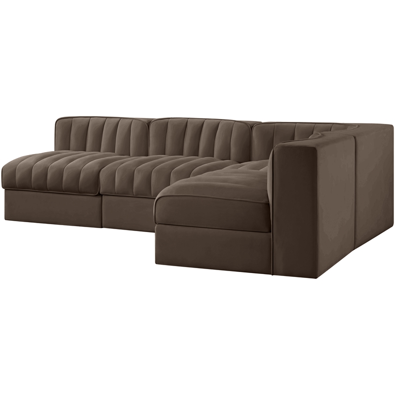 Meridian Furniture Rummi Brown Velvet Performance Fabric 4pc. Modular Sectional
