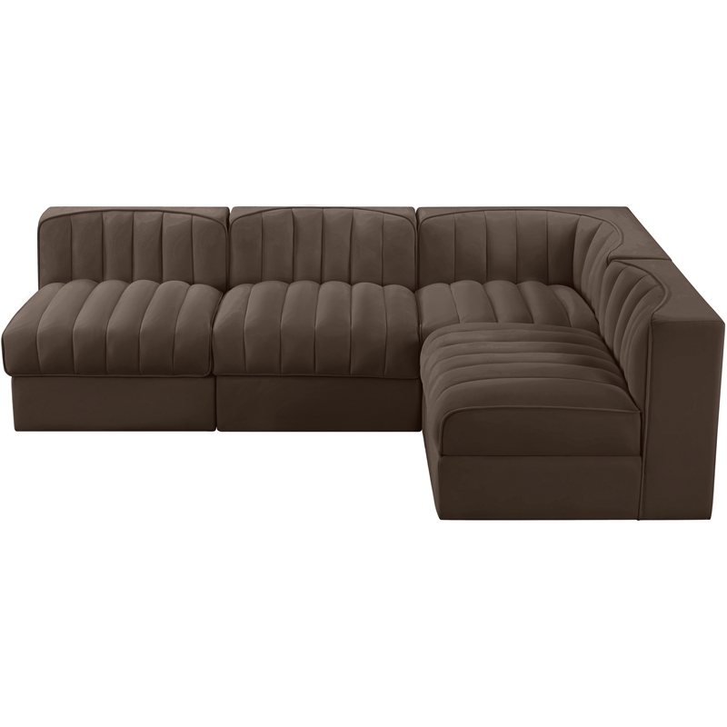 Meridian Furniture Rummi Brown Velvet Performance Fabric 4pc. Modular Sectional