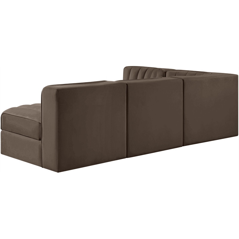 Meridian Furniture Rummi Brown Velvet Performance Fabric 4pc. Modular Sectional