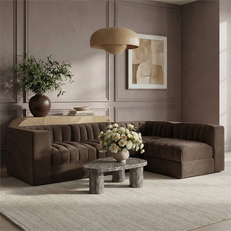 Meridian Furniture Rummi Brown Velvet Performance Fabric 4pc. Modular Sectional