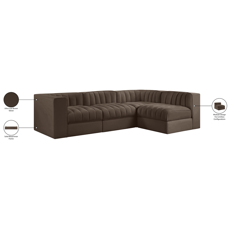 Meridian Furniture Rummi Brown Velvet Performance Fabric 4pc. Modular Sectional