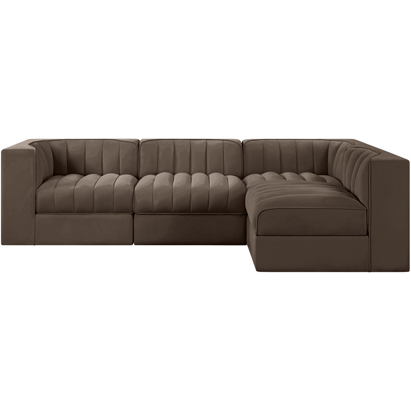 Meridian Furniture Rummi Brown Velvet Performance Fabric 4pc. Modular Sectional