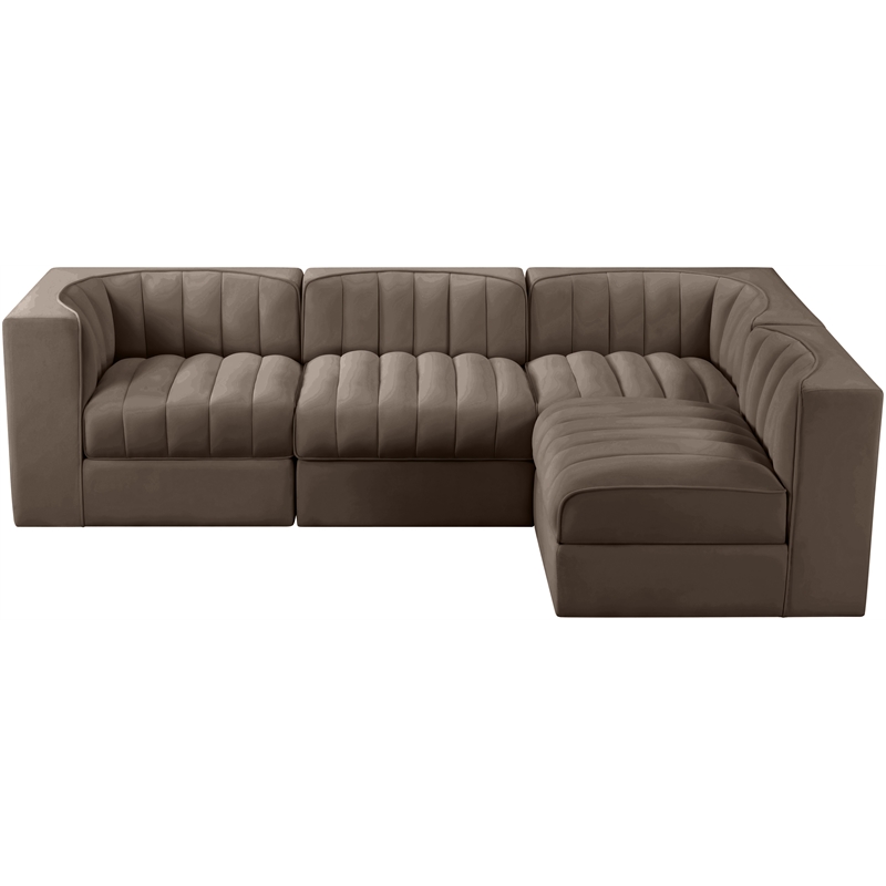 Meridian Furniture Rummi Brown Velvet Performance Fabric 4pc. Modular Sectional