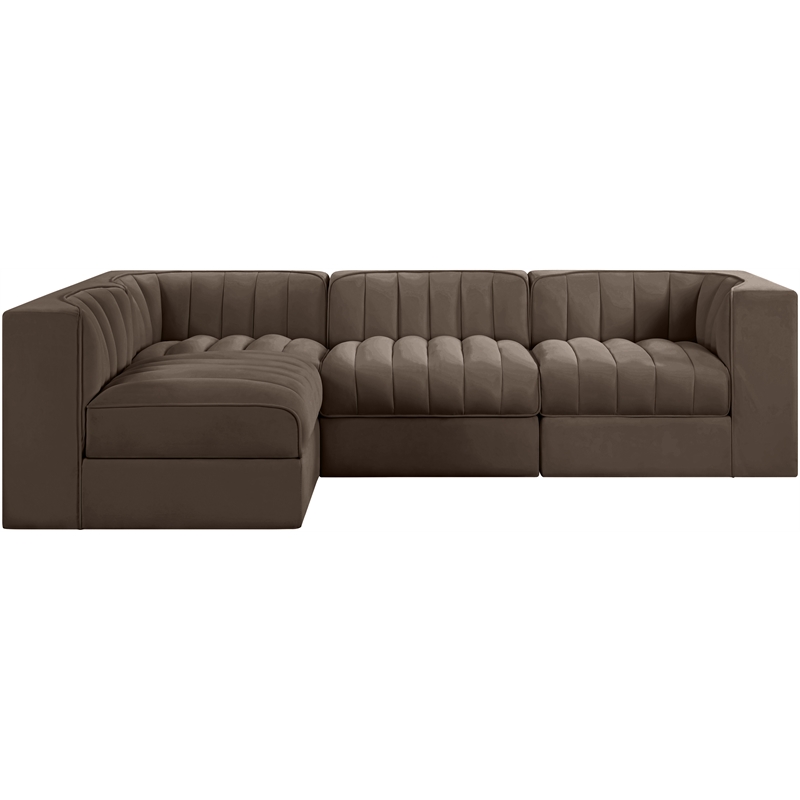 Meridian Furniture Rummi Brown Velvet Performance Fabric 4pc. Modular Sectional