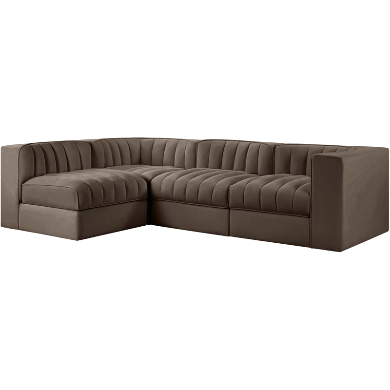 Meridian Furniture Rummi Brown Velvet Performance Fabric 4pc. Modular Sectional