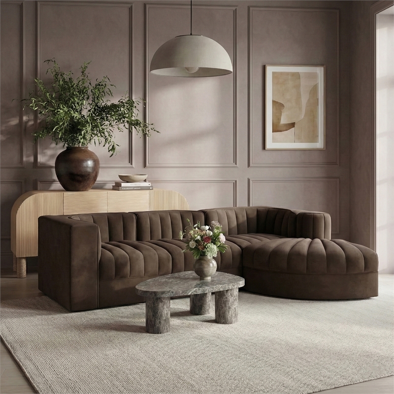 Meridian Furniture Rummi Brown Velvet Performance Fabric 4pc. Modular Sectional