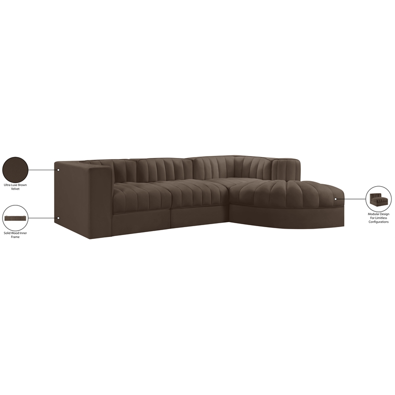Meridian Furniture Rummi Brown Velvet Performance Fabric 4pc. Modular Sectional