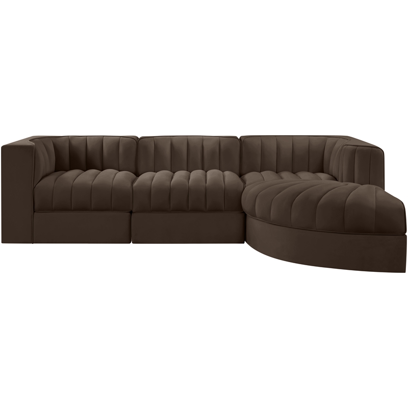 Meridian Furniture Rummi Brown Velvet Performance Fabric 4pc. Modular Sectional