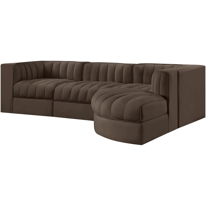 Meridian Furniture Rummi Brown Velvet Performance Fabric 4pc. Modular Sectional