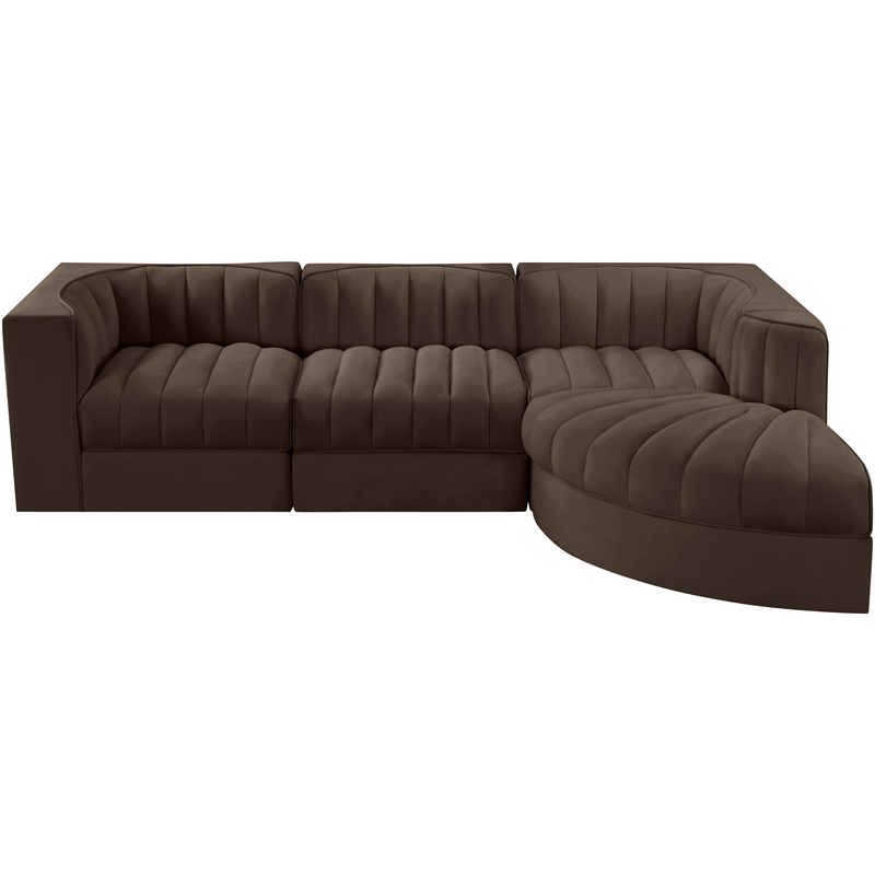 Meridian Furniture Rummi Brown Velvet Performance Fabric 4pc. Modular Sectional