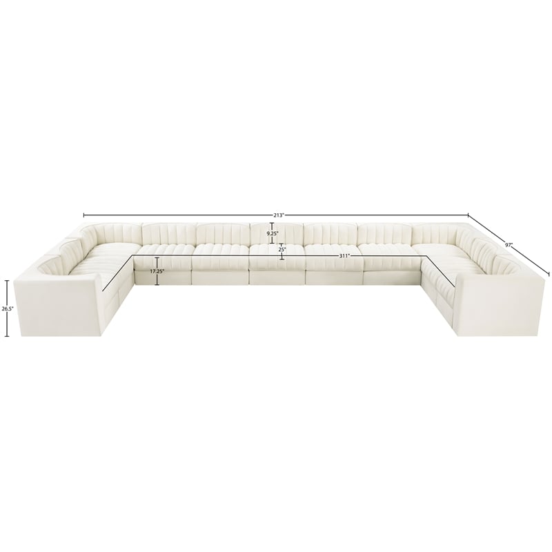Meridian Furniture Rummi Cream Velvet Performance Fabric 11pc. Modular Sectional